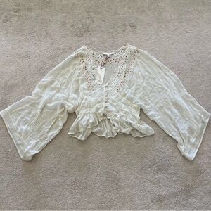 Loveshackfancy Mars cropped blouse in cream, size 8 NWT